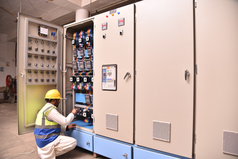 Finished switchgear panel prepared for site dispatch